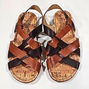 Naturalizer Leather Sandals Women's Size 6w 2 Tone Brown Velcro